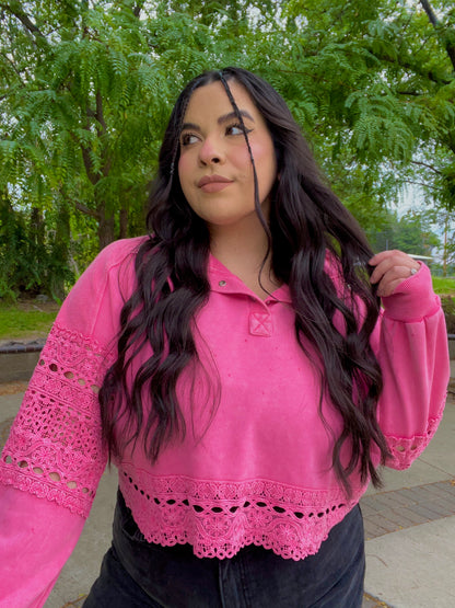 Lucky Charm Lace Pullover (Pink)