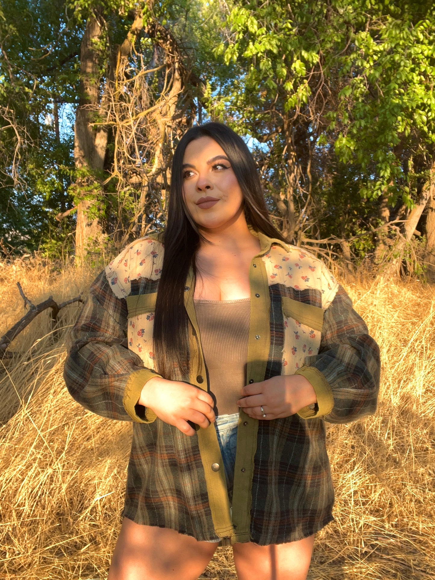 Tree Farm Floral/Plaid Shacket