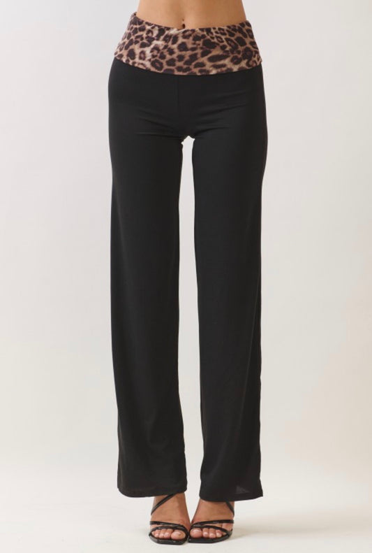 90s Fold Over Flare Leggings (Leopard print)