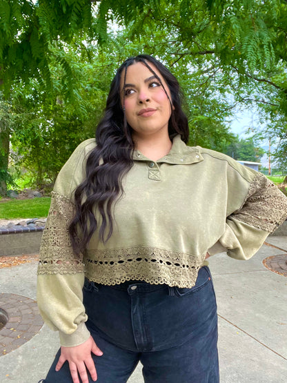 Lucky Charm Lace Pullover (Moss)